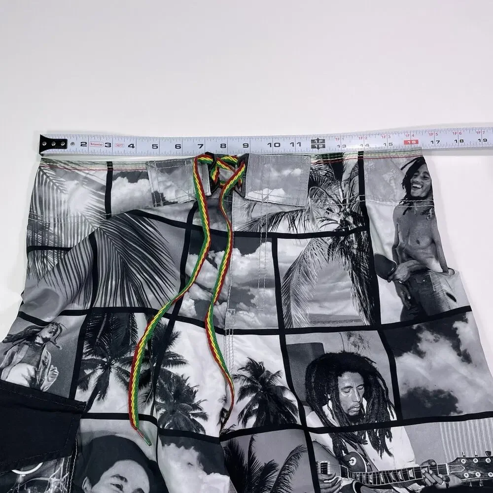 Billabong Board Shorts Mens 33 Gray Bob Marley Photo Surf Swim Trunks Beach 10”